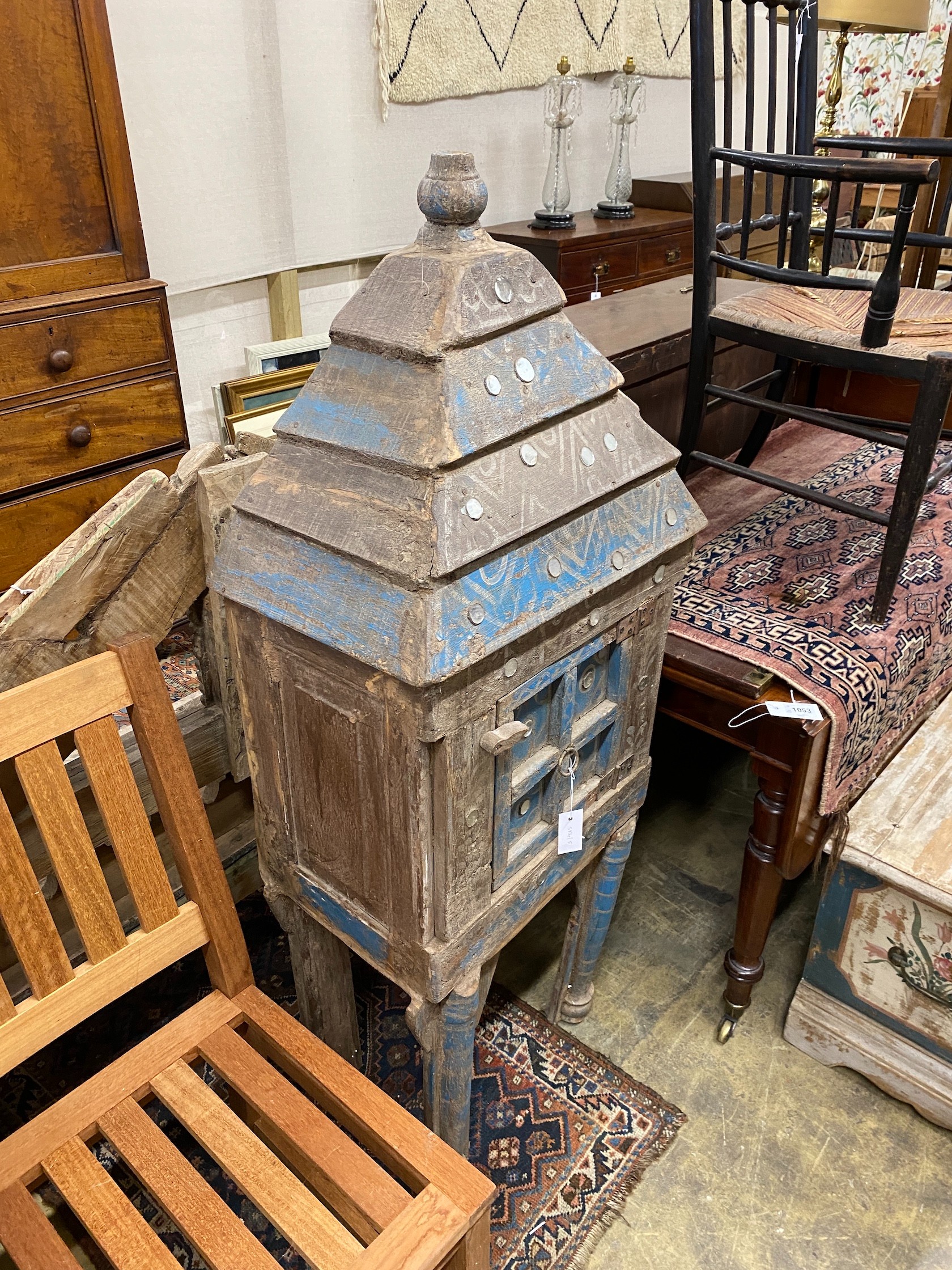 An Indonesian painted hardwood hutch cabinet, width 54cm, depth 36cm, height 142cm